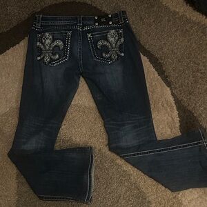 Miss Me Dark Blue Boot Cut Jeans with Silver Accents